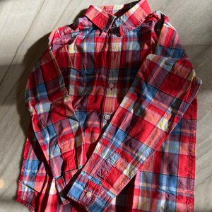 Janie & Jack Size 6 Boys Button Down Red Madras Plaid Shirt
